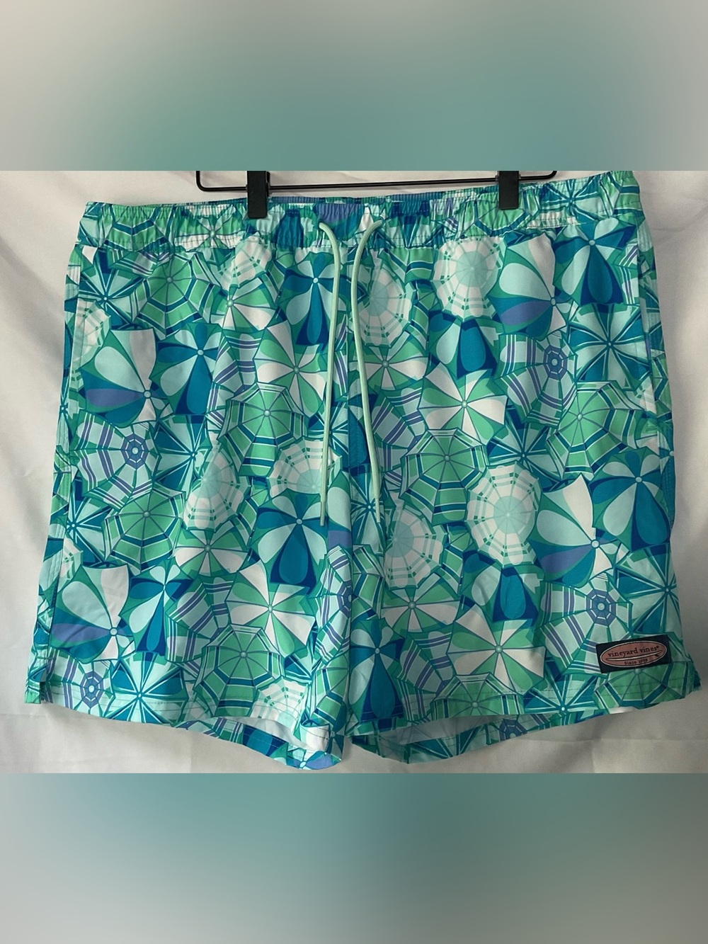 Vineyard Vines Teal, Aqua & White Umbrella Print Swim Bermudas